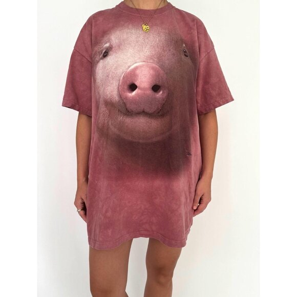 2000s The Mountain pink baby pig face graphic unisex mens cotton tshirt XL XXL - Picture 2 of 9